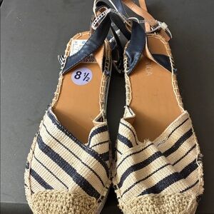 Nautica Striped Navy and Tan Espadrilles